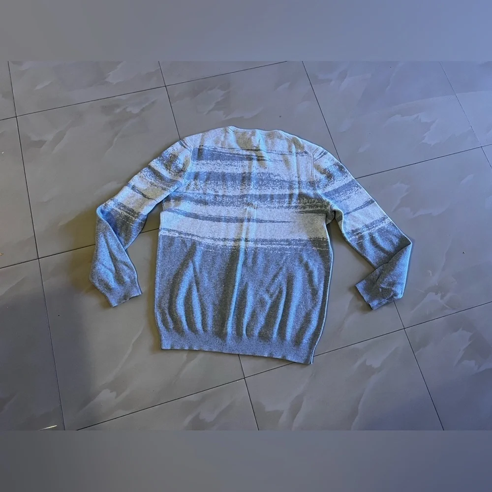 Alfani Sweater Mens Large Knit Cotton Gray Round Neck Stretch Long Sleeve Light